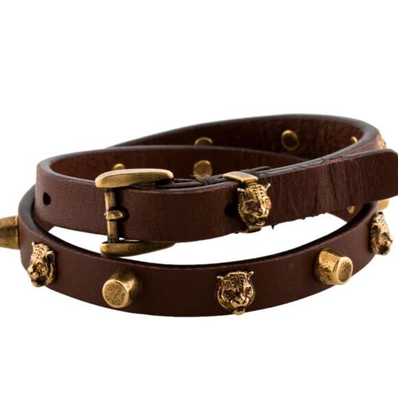 Brand new with box Gucci Feline Head Studded Double Wrap Bracelet - Picture 1 of 15